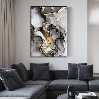  quadro “Marmo Astratto”: venature in grigio, nero e oro su tela moderna.
