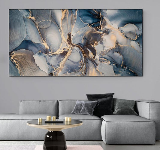 Quadro “Marmo Vivido Astratto”: effetto marmo blu intenso su tela moderna.