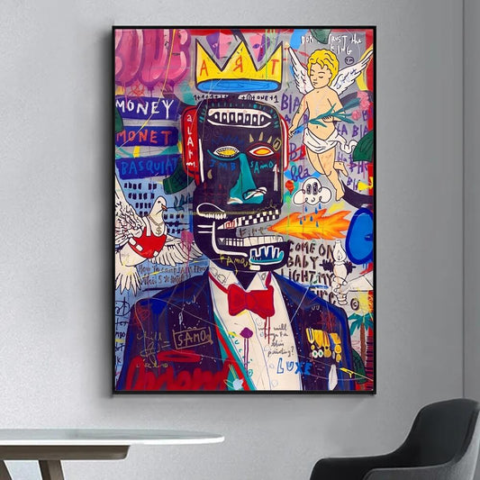 Quadro “Urban King Pop Art”: icona urbana in stile pop art su tela moderna.