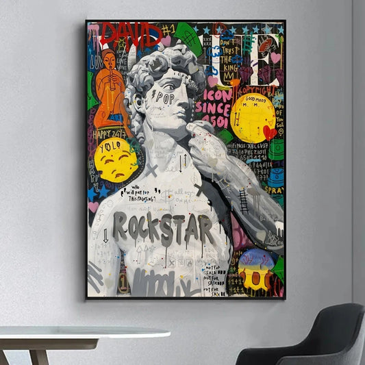 Quadro decorativo David Funky Art in stile pop art, dai colori vivaci, perfetto per interni moderni