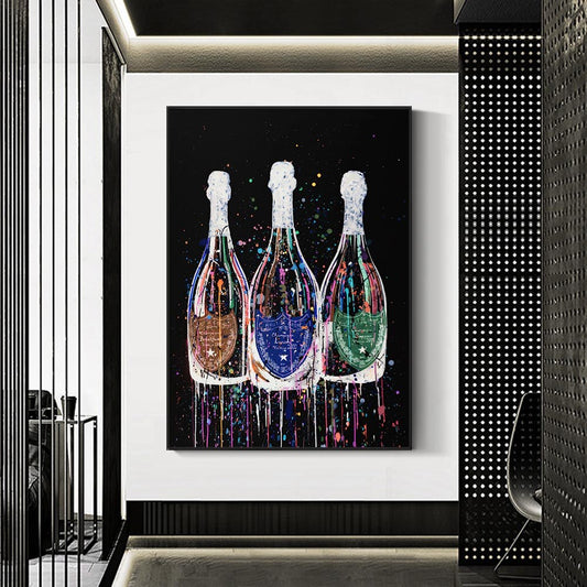 Quadro Bottiglie di Champagne, un dipinto che rappresenta il lusso e la celebrazione, ideale per arredare con stile e classe ogni spazio.