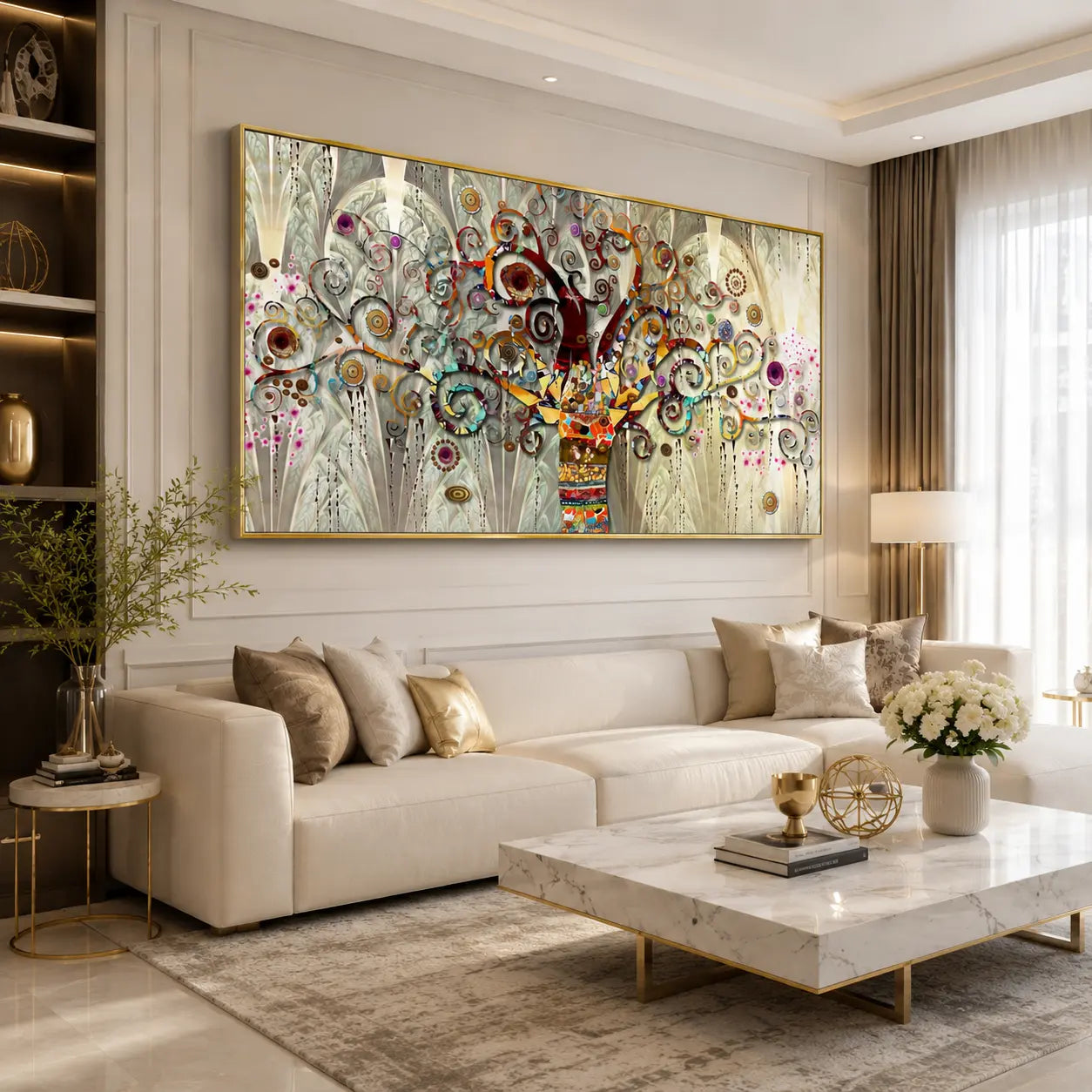 Quadro Albero della Vita di Klimt, una riproduzione dell'iconico dipinto che unisce oro, natura e simbolismo, ideale per arredamenti eleganti.