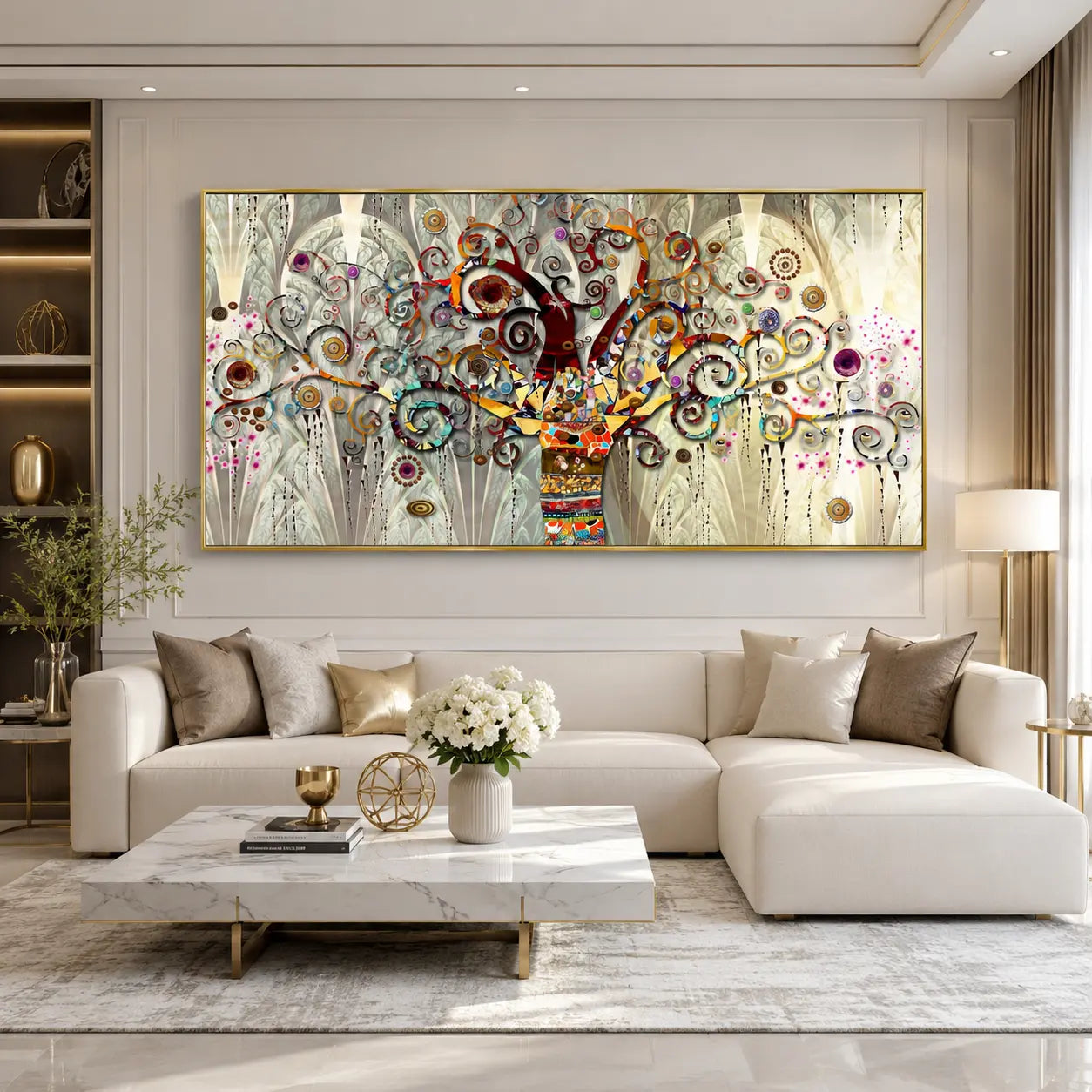 Quadro Albero della Vita di Klimt, una riproduzione dell'iconico dipinto che unisce oro, natura e simbolismo, ideale per arredamenti eleganti.