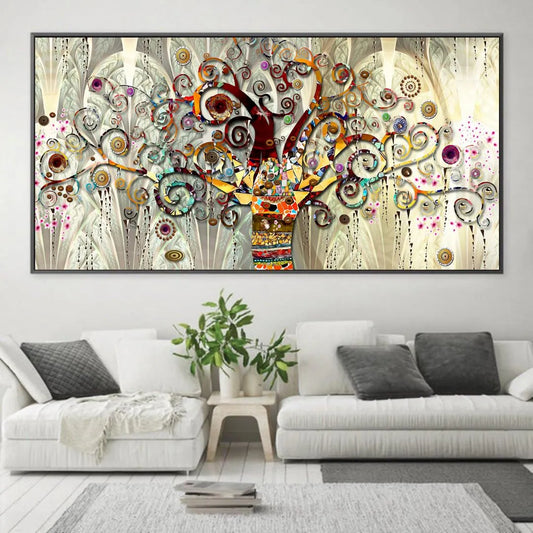 Quadro Albero della Vita di Klimt, una riproduzione dell'iconico dipinto che unisce oro, natura e simbolismo, ideale per arredamenti eleganti.