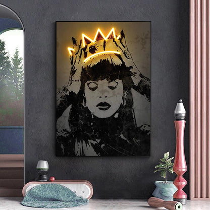 Quadro su tela 'Principessa Neon' con effetto neon e design elegante, ideale per arredare con un tocco di originalità e modernità.