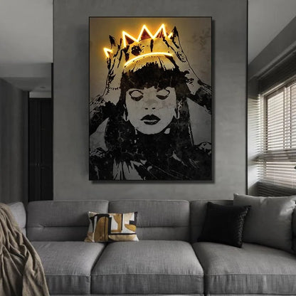 Quadro su tela 'Principessa Neon' con effetto neon e design elegante, ideale per arredare con un tocco di originalità e modernità.