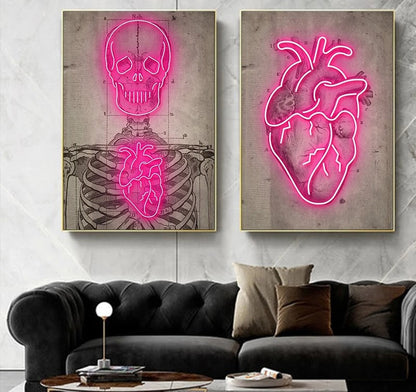 Stampe e quadri su tela moderni Scheletro Neon