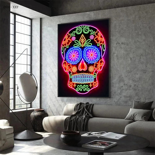 Stampe e quadri su tela moderni Teschio Messicano Neon