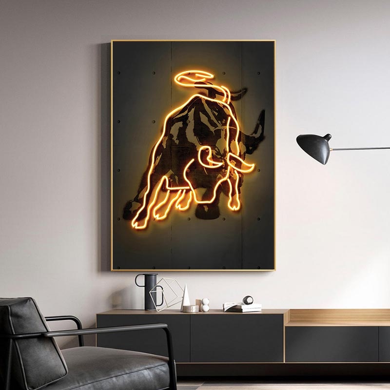 Stampe e quadri su tela moderni Toro scatenato Neon