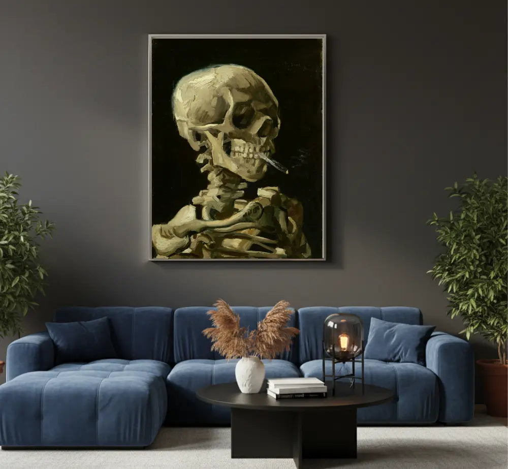 teschio con sigaretta van gogh quadro su tela quadri moderni per soggiorno stile dark moderno design
