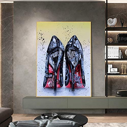 Quadro moderno "Tacchi Lover Graffiti" con elementi di graffiti artistici e tacco rosso su sfondo urbano.