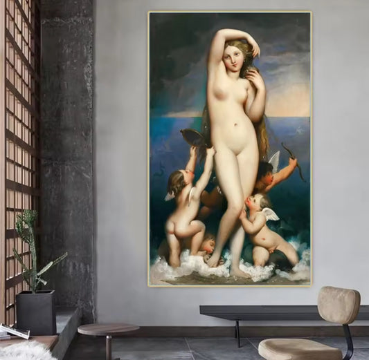 Venere Anadiomene Ingres: stampa su tela arte classica che ritrae la Venere nascente. La composizione verticale e la posa pudica incarnano il quadro Neoclassicismo Venere di Jean-Auguste-Dominique Ingres.