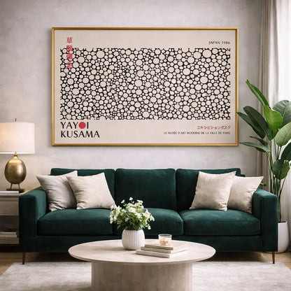 yayoi kusama ossessione monocromatica quadro su tela quadri moderni bianco nero soggiorno design minimal