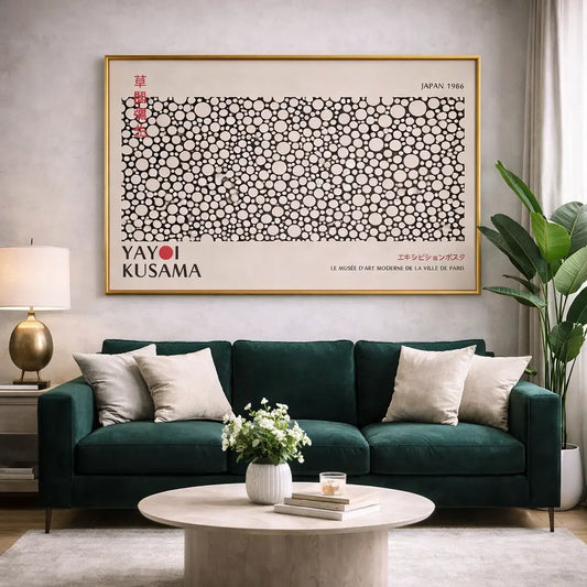 yayoi kusama ossessione monocromatica quadro su tela quadri moderni bianco nero soggiorno design minimal