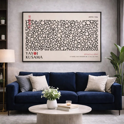 yayoi kusama ossessione monocromatica quadro su tela quadri moderni bianco nero soggiorno design minimal