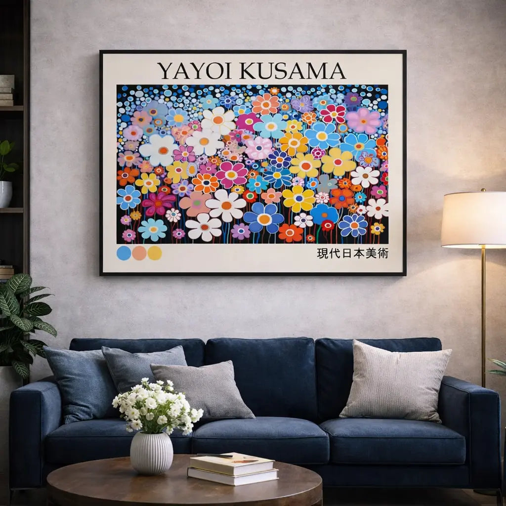 quadro yayoi kusama cosmo floreale quadri moderni su tela per soggiorno colorato design contemporaneo