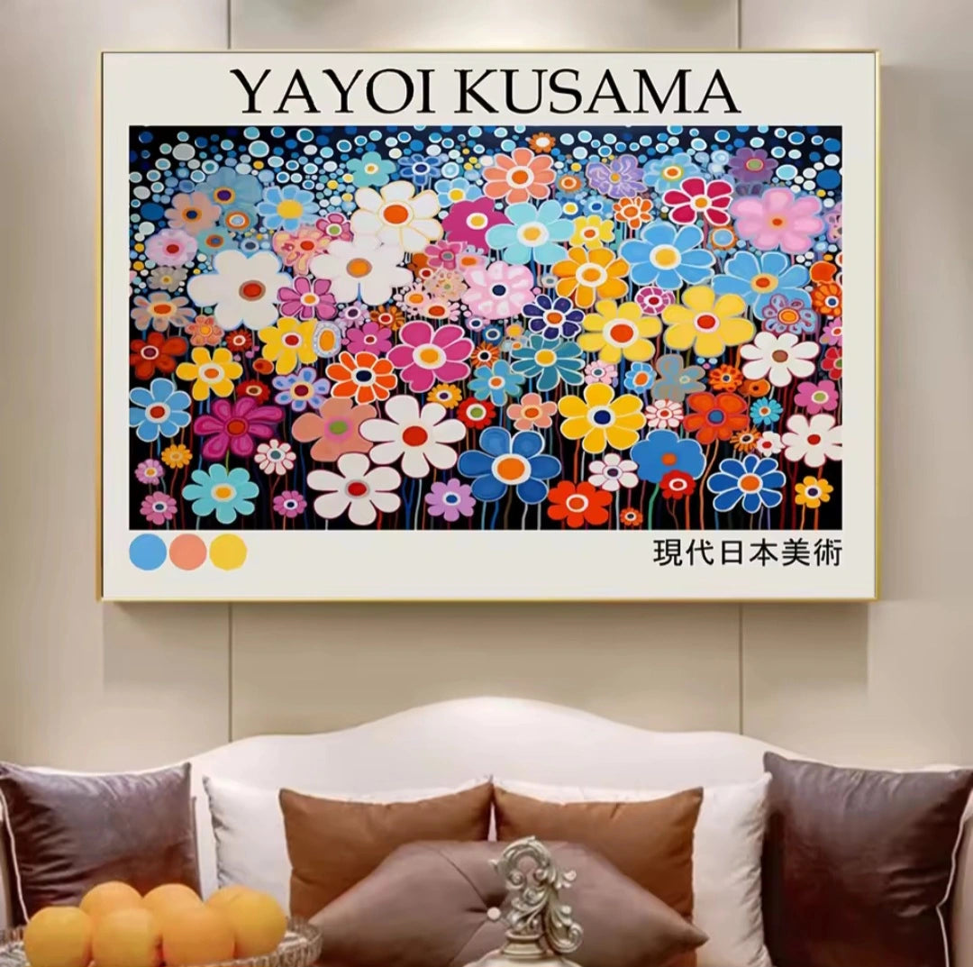 quadro yayoi kusama cosmo floreale quadri moderni su tela per soggiorno colorato design contemporaneo