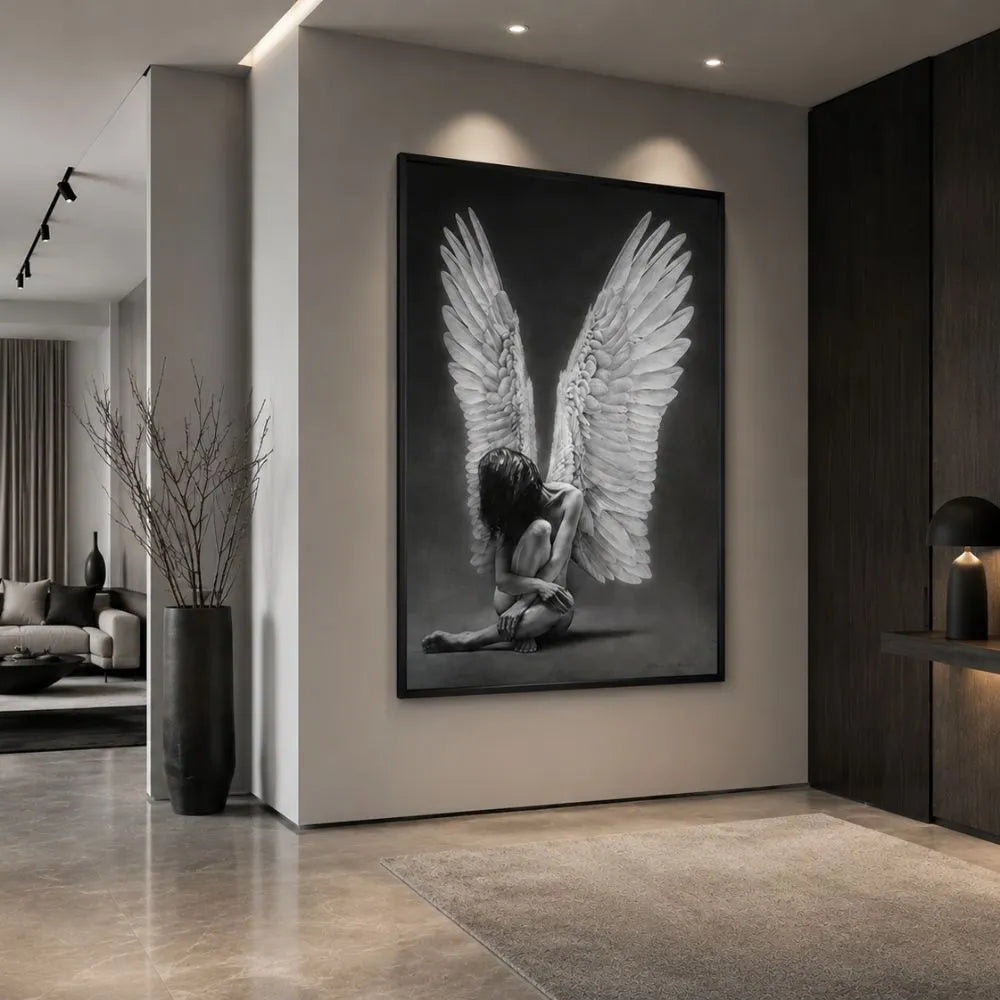 Angelo caduto dal cielo – quadro verticale disponibile con telaio o cornice, più dimensioni dal 50x70 al 100x150cm
