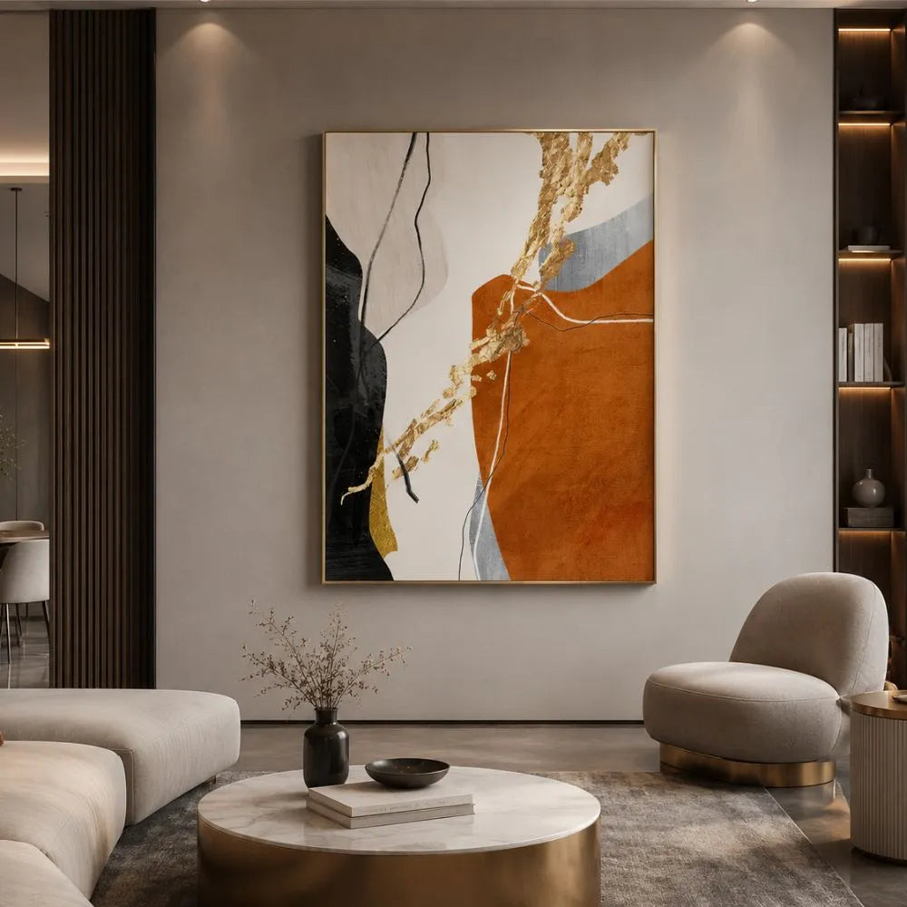 Armonia caotica – stampa artistica su tela con cornice oro per soggiorno e ambienti di design contemporaneo
