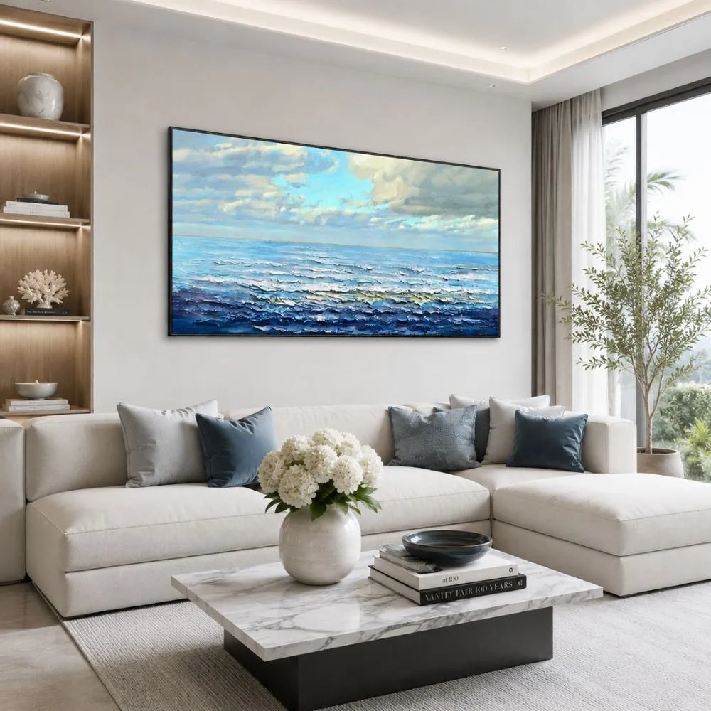 quadro magnifici orizzonti stampa su tela paesaggio marino mare onde cielo azzurro arredamento moderno