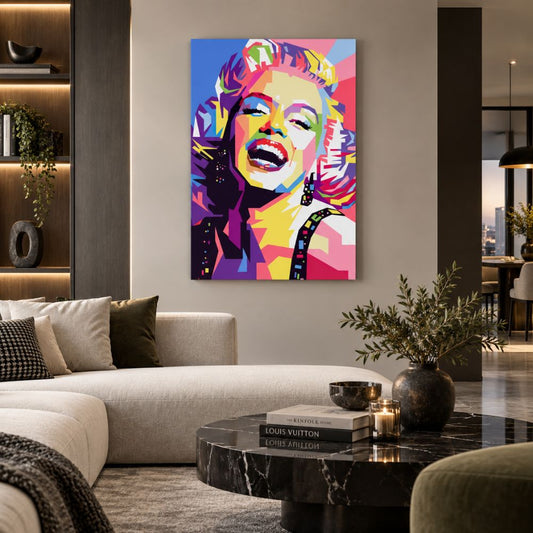 Marilyn Monroe quadro moderno su tela con ritratto femminile dai colori vivaci, ideale per soggiorno e arredamento moderno