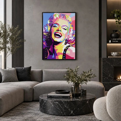 Marilyn Monroe quadro moderno su tela con cornice nera minimal del ritratto femminile dai colori vivaci, ideale per soggiorno e arredamento moderno