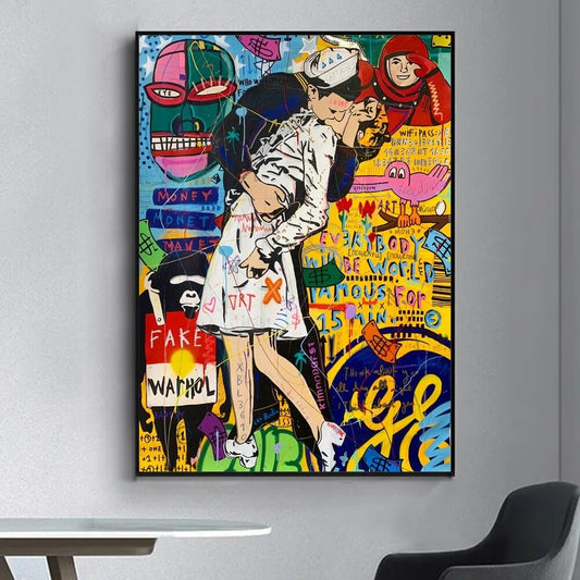 quadro su tela The Kiss Pop Art moderno e romantico per arredamento di design
