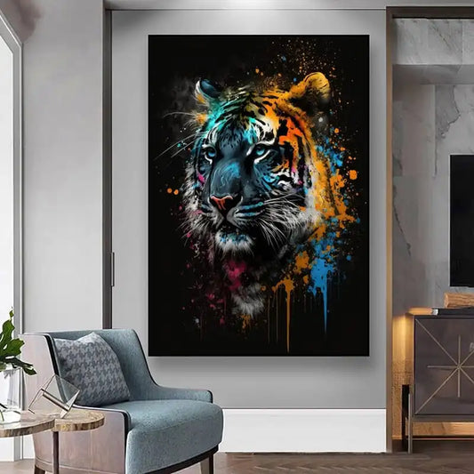quadro su tela TIGRE con schizzi di vernice