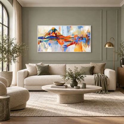 Sensualità sospesa Quadro su tela con cornice bianca astratta moderna colorata per soggiorno contemporaneo