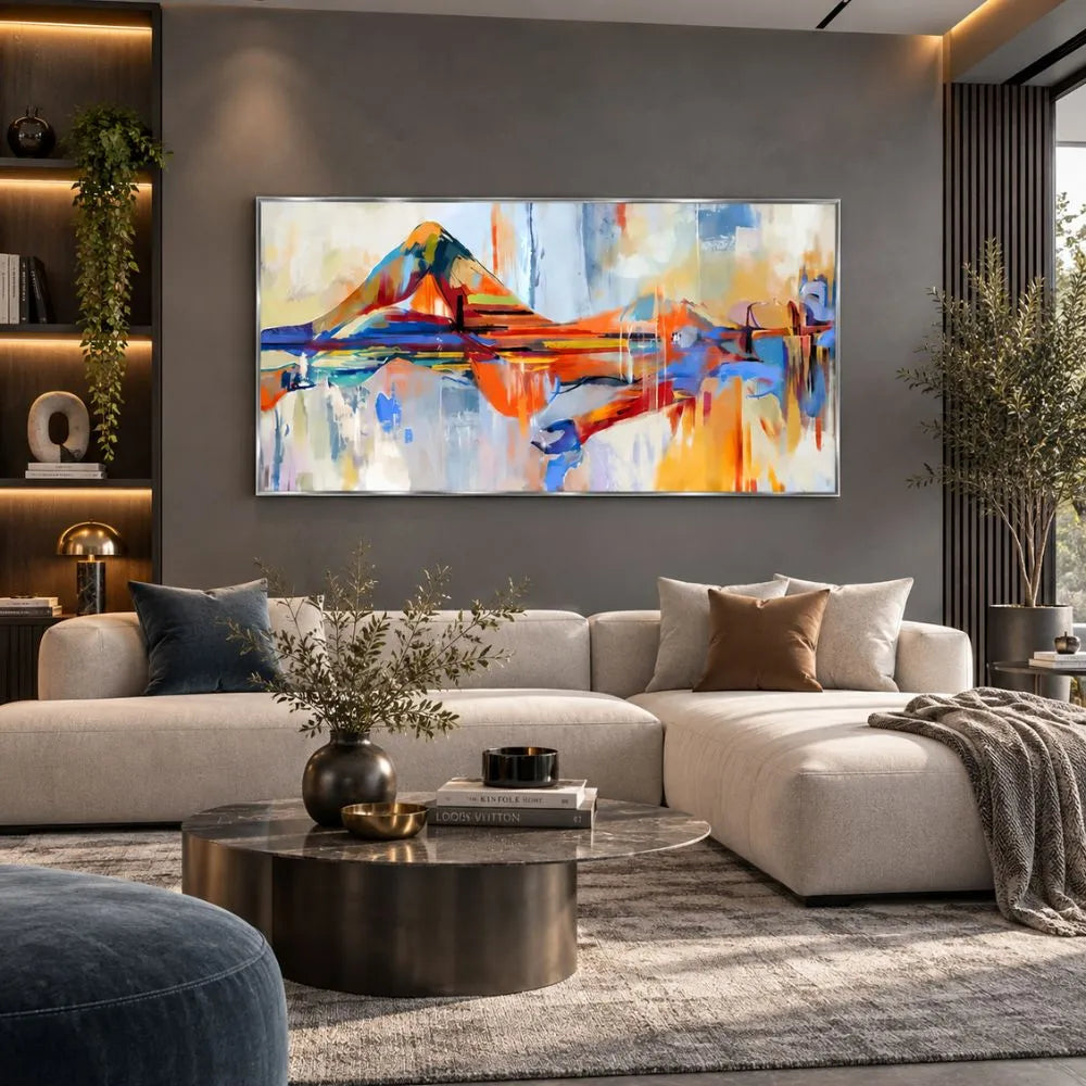 Sensualità sospesa Quadro su tela con cornice argento astratta moderna colorata per soggiorno contemporaneo