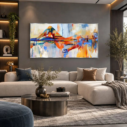 Sensualità sospesa Quadro su tela con cornice argento astratta moderna colorata per soggiorno contemporaneo