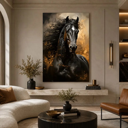 quadro spirito indomabile cavallo nero stampa su tela moderna elegante arredamento soggiorno ufficio
