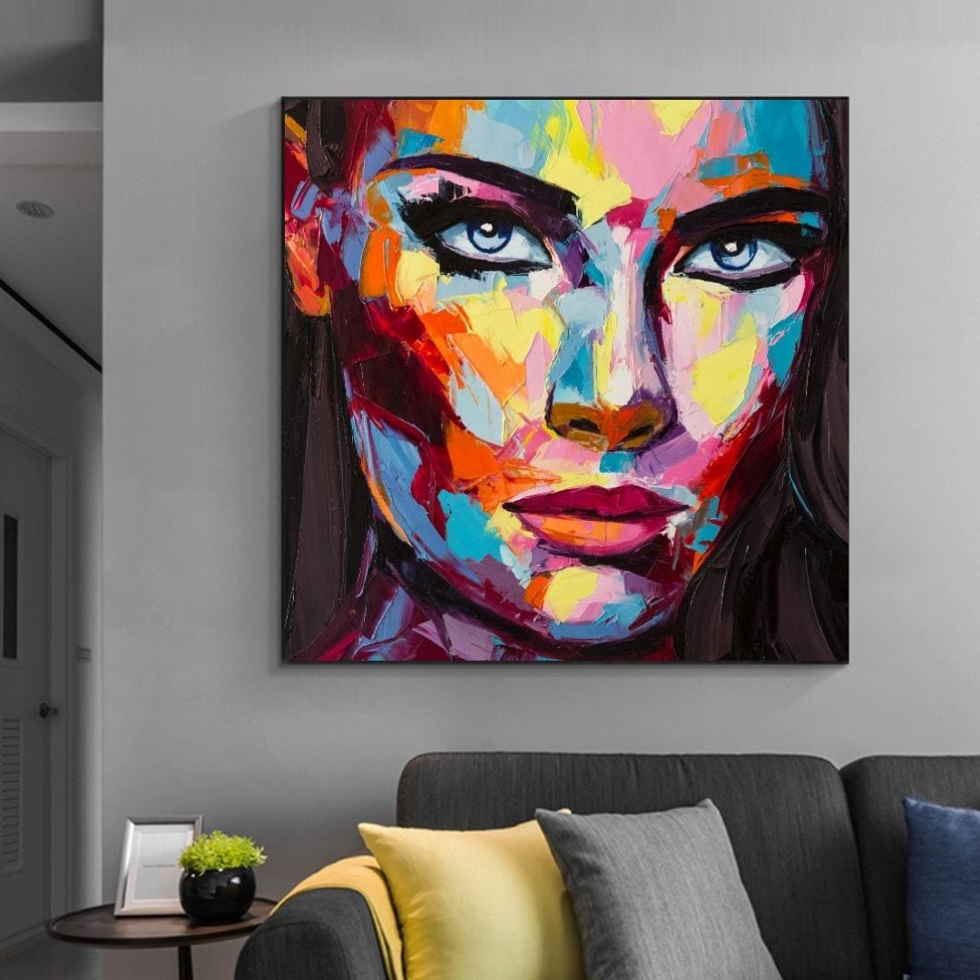 Quadro moderno con volto femminile dai colori vivaci