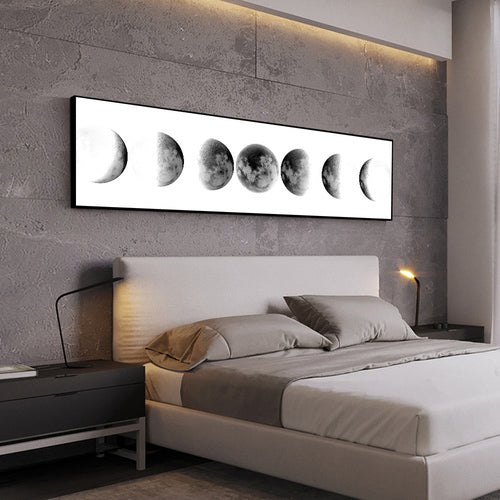 Quadro moderno con le fasi lunari, perfetto per arredamenti minimalisti, spirituali o a tema cosmico.