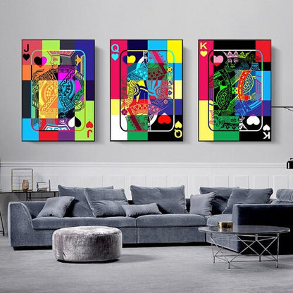 quadro che raffigura la scala reale delle carte francesi colorate