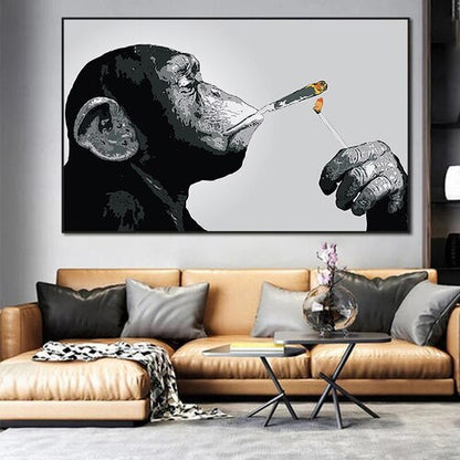 Quadro che raffigura una scimmia che fuma