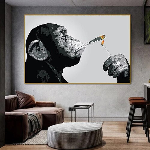 Quadro che raffigura una scimmia che fuma