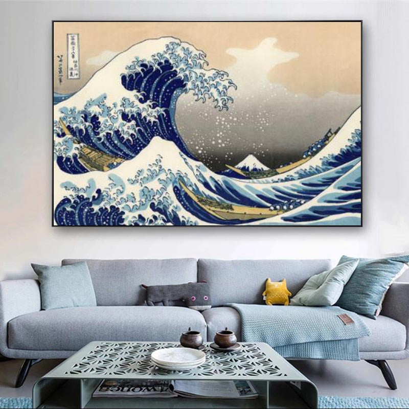 Quadro The Great Wave di Hokusai, una riproduzione dell'iconica stampa giapponese che rappresenta l'immensità del mare, ideale per arredamenti dinamici e raffinati.