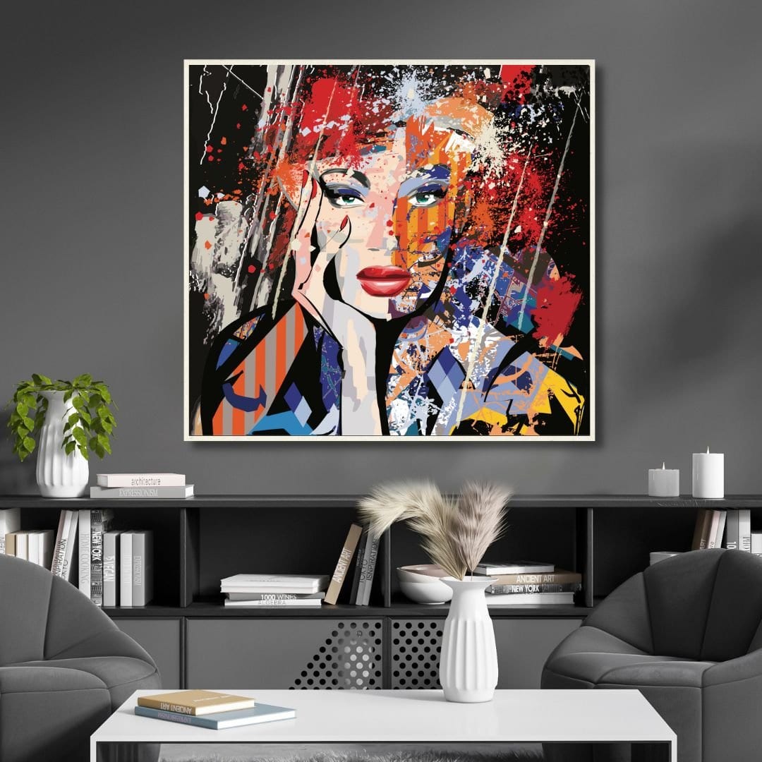 Quadro street art con volto femminile e colori vivaci