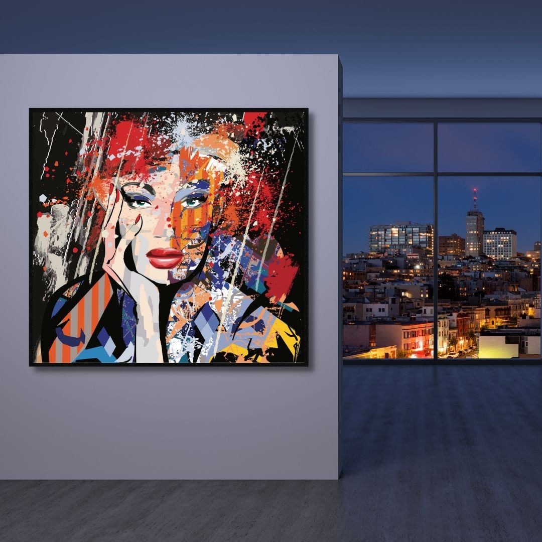 Quadro street art con volto femminile e colori vivaci