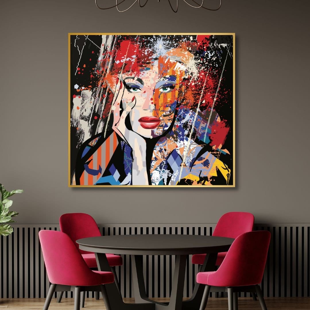 Quadro street art con volto femminile e colori vivaci