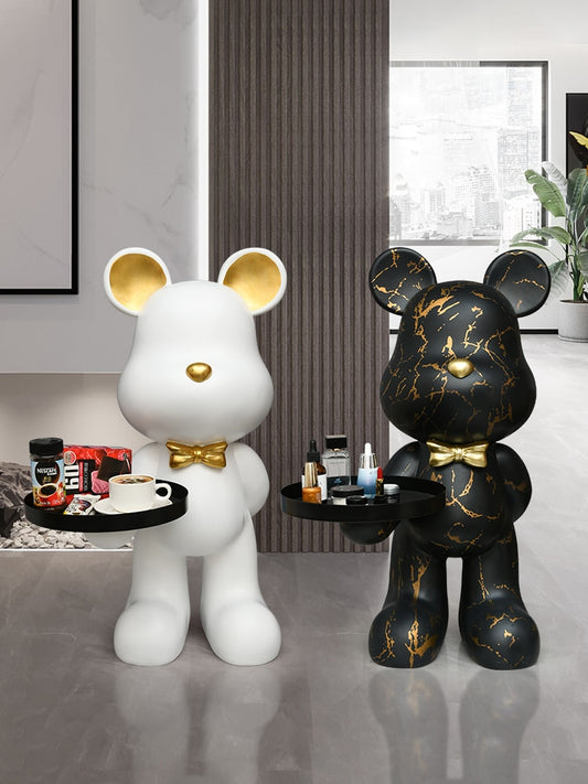 Tavolino a forma di orso con vassoio, design moderno e ironico, ideale per interni creativi e arredamenti originali.
